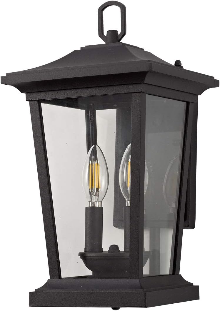 Large Outdoor Wall Sconce, 2-Lights Lantern, Exterior Wall Mount Light Fixture