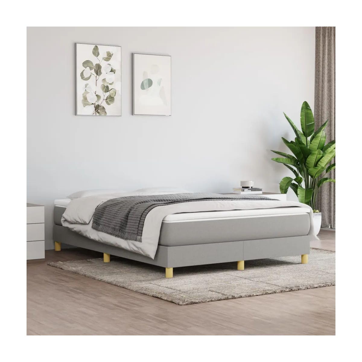 Bed Frame Light Gray 59.8"X79.9" Queen Fabric