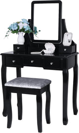 Vanity Set with Mirror & Cushioned Stool Dressing Table Vanity Makeup Table 5 Drawers 2e Organizers White FST01W