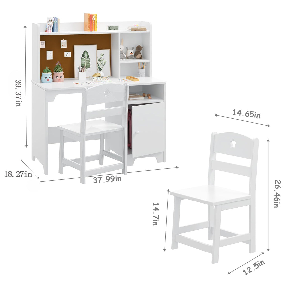 Set,Study Desk for Kids with Hutch, Storage Cabinet, Wooden Children Study Table,