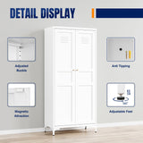 Metal Storage Cabinet with 2 Doors and 4 Adjustable Shelves - 61" White Locking