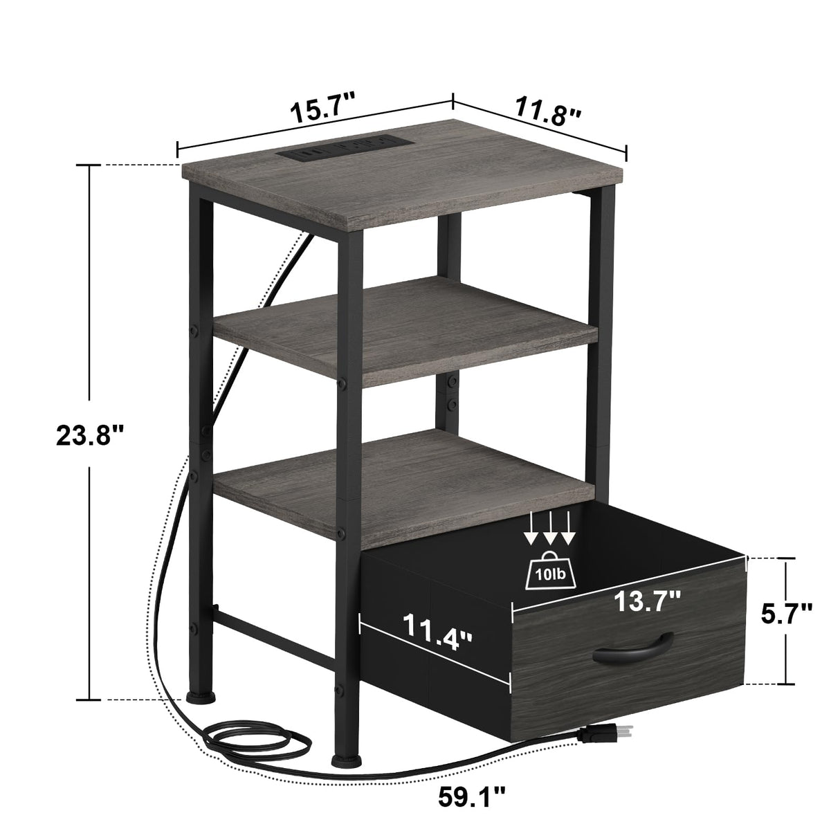 Nightstands Set of 2 with Charging Station, Night Stand with Charging