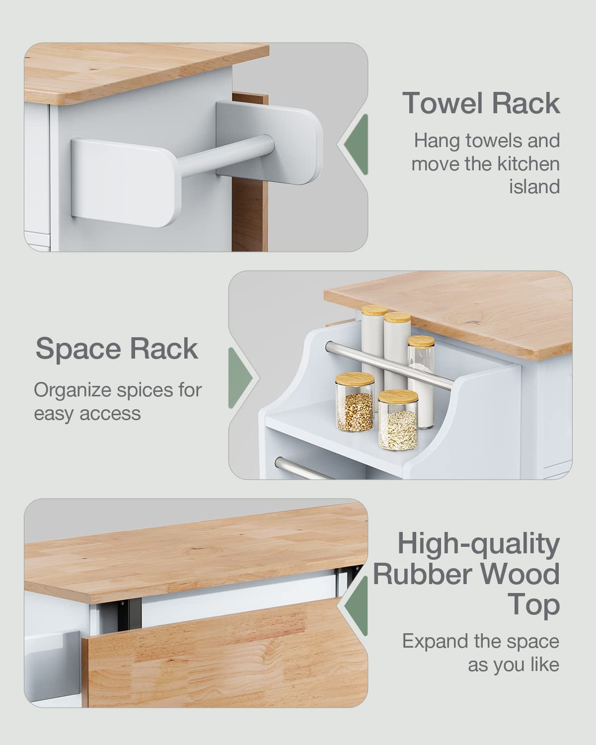 Kitchen Island on Wheels Kitchen Cart with Rubber Wood Top