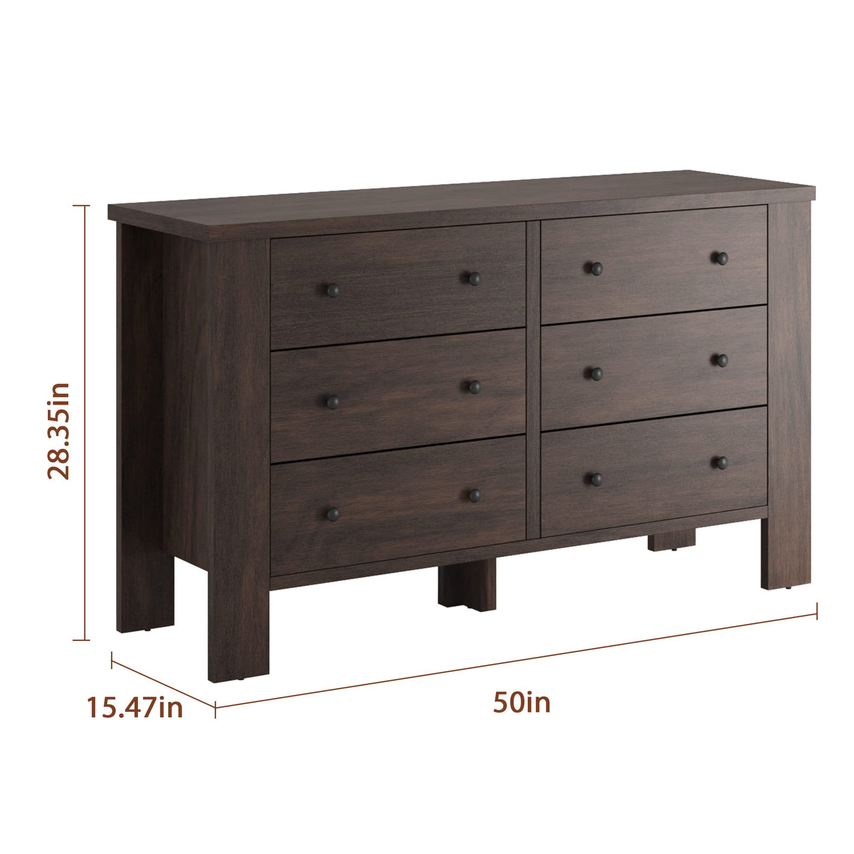 Dresser for Bedroom, 6 Drawer Dresser with Metal Handle, Wood Dresser