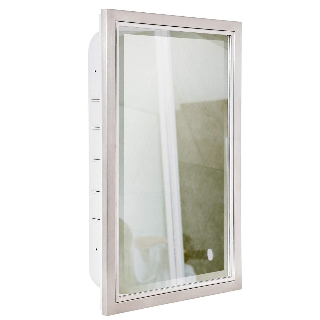 Brushed Nickel with Chrome Recessed Medicine Cabinet Mirror - Stainless Steel Bathroom