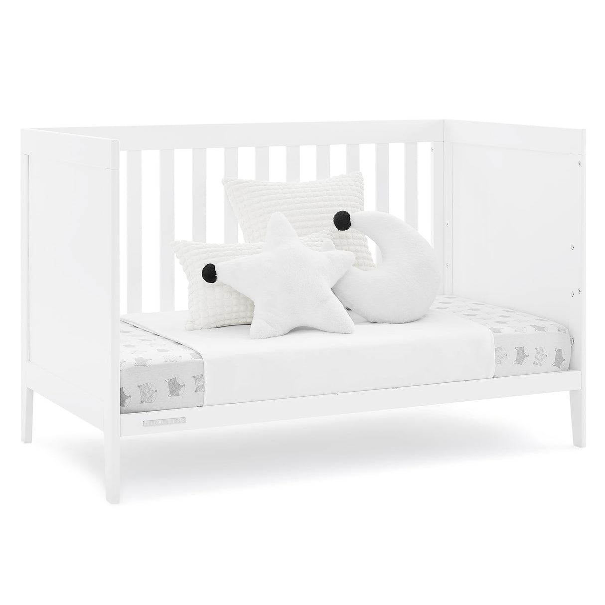 Hayes 4-in-1 Convertible Crib, Bianca White + Simmons Kids Silver Nights Dual Sided 2