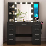 Vanity Desk with Mirror and Lights and Power Outlet, Large 43.3" LED&RGB Lights Makeup Vanity Table