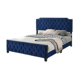 Agapi California King Bed, Button Tufted, Nailhead Trim, Upholstery, Navy Blue