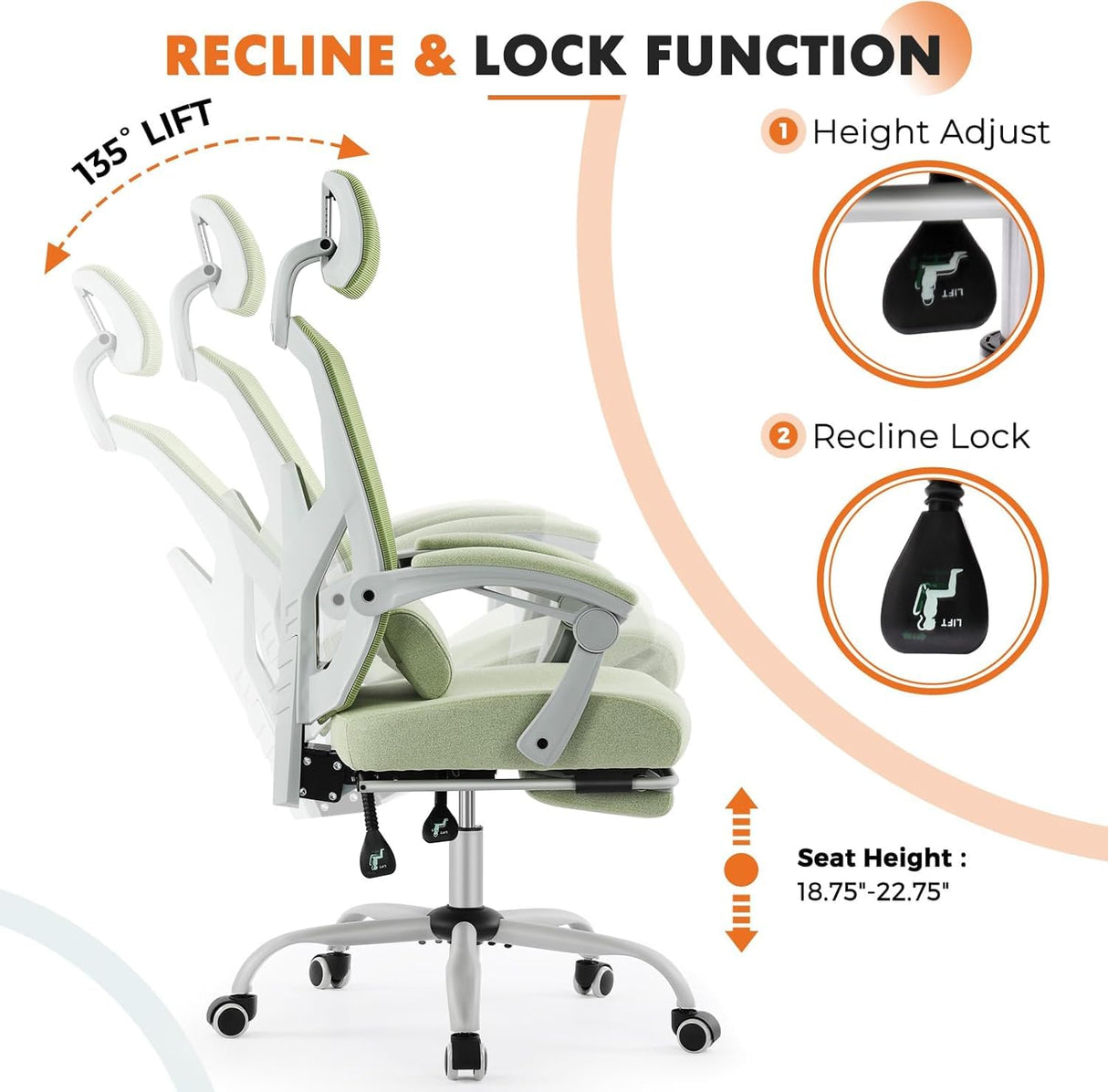 Ergonomic Office Chair with Footrest - High Back Mesh Desk Chair