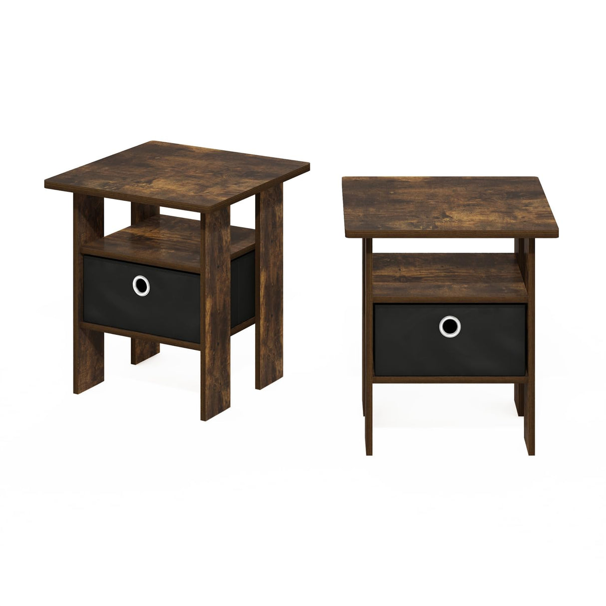 Andrey End Table Nightstand with Bin Drawer, Amber Pine/Black, Set of 2