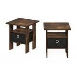 Andrey End Table Nightstand with Bin Drawer, Amber Pine/Black, Set of 2