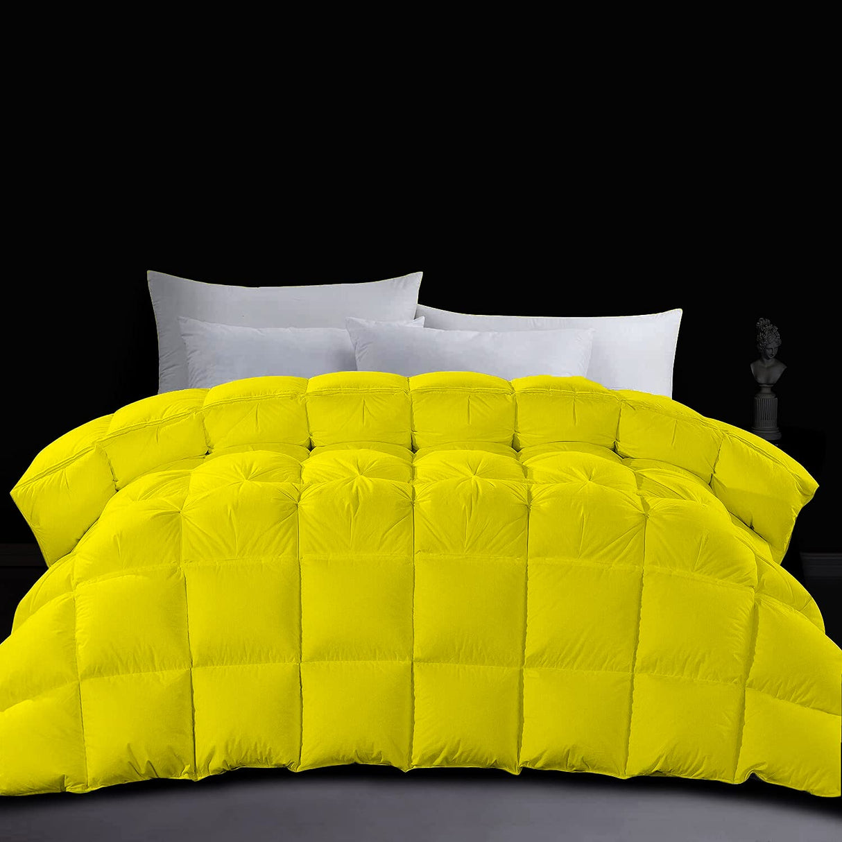 Down Comforter Yellow Oversized Queen Size,100% Soft Cotton 500 GSM Fill Power