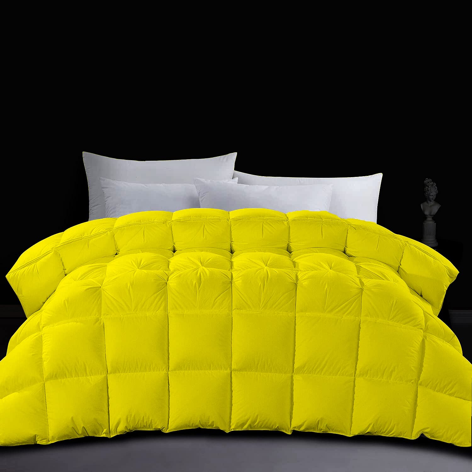 Down Comforter Yellow Oversized Queen Size,100% Soft Cotton 500 GSM Fill Power