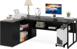 Large Executive Desk with File Cabinet, 71 inch L Shaped Computer Desk Office Desk