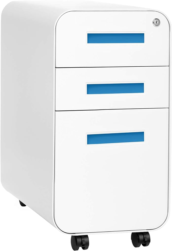Stockpile Slim 3-Drawer Mobile File Cabinet with Lock - Under Desk Metal Filing Cabinet,