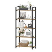 5 Tier Bookshelf, Industrial Wood and Metal Book Shelves for Display, Tall Etagere Bookcase and Rustic Shelving Unit (Rustic Oak)