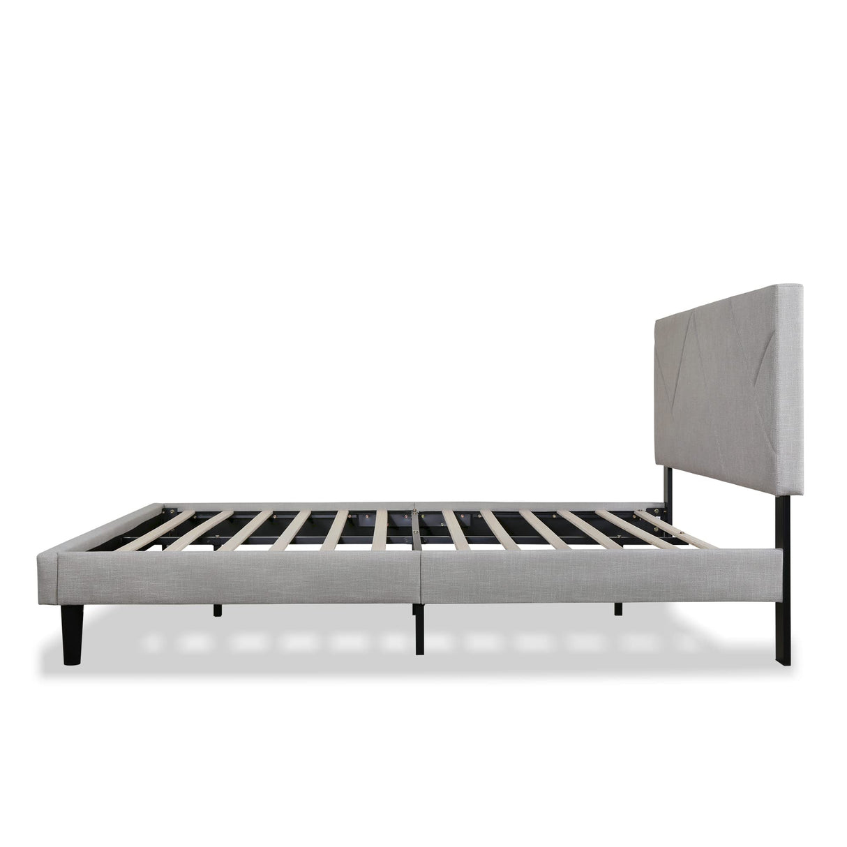 Queen Size Platform Bed Frame, Sqaure Upholstered Bed Frame with Headboard