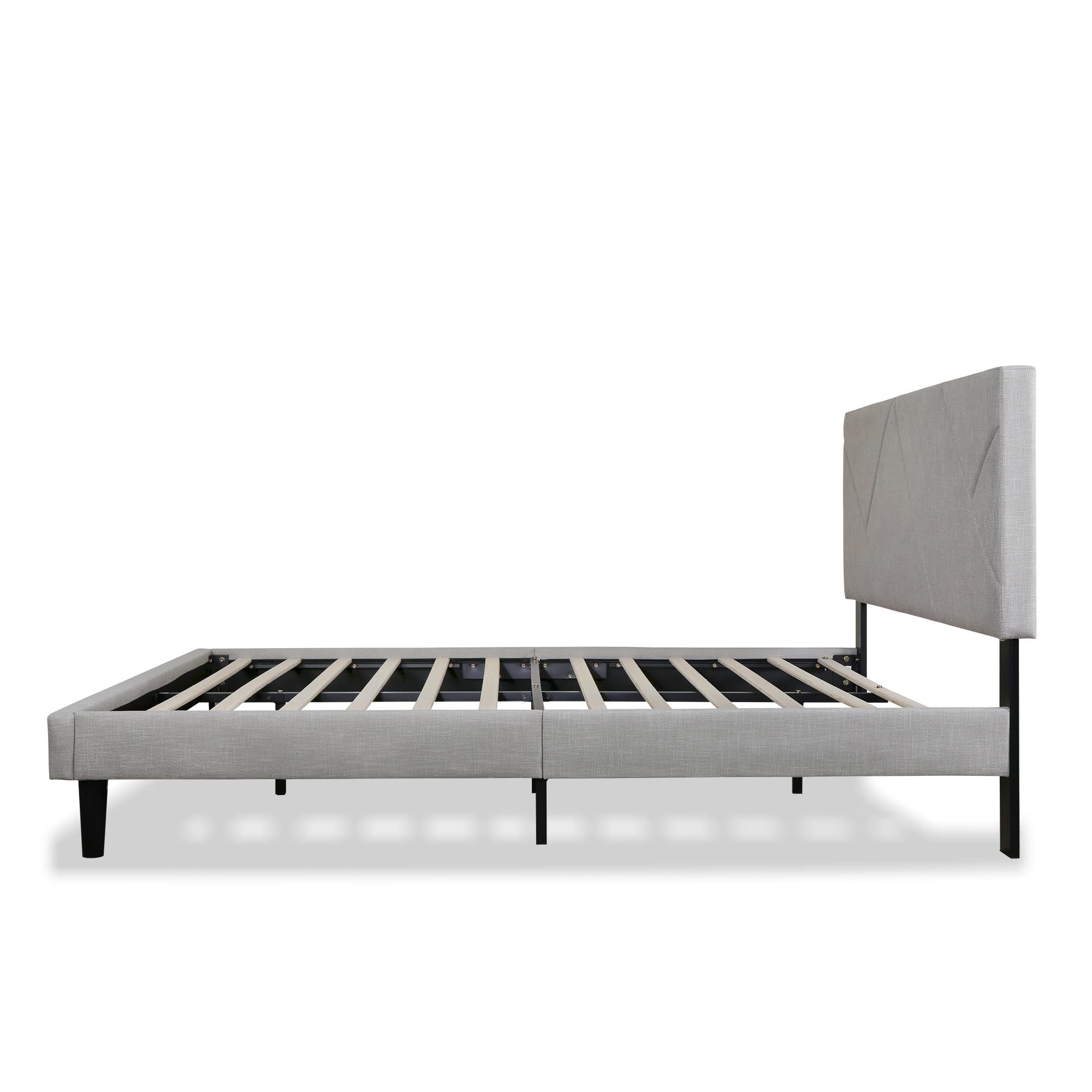 Queen Size Platform Bed Frame, Sqaure Upholstered Bed Frame with Headboard