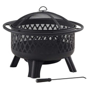 Piedmont 30 in. Steel Fire Pit in Black with Cooking Grate - Bircata