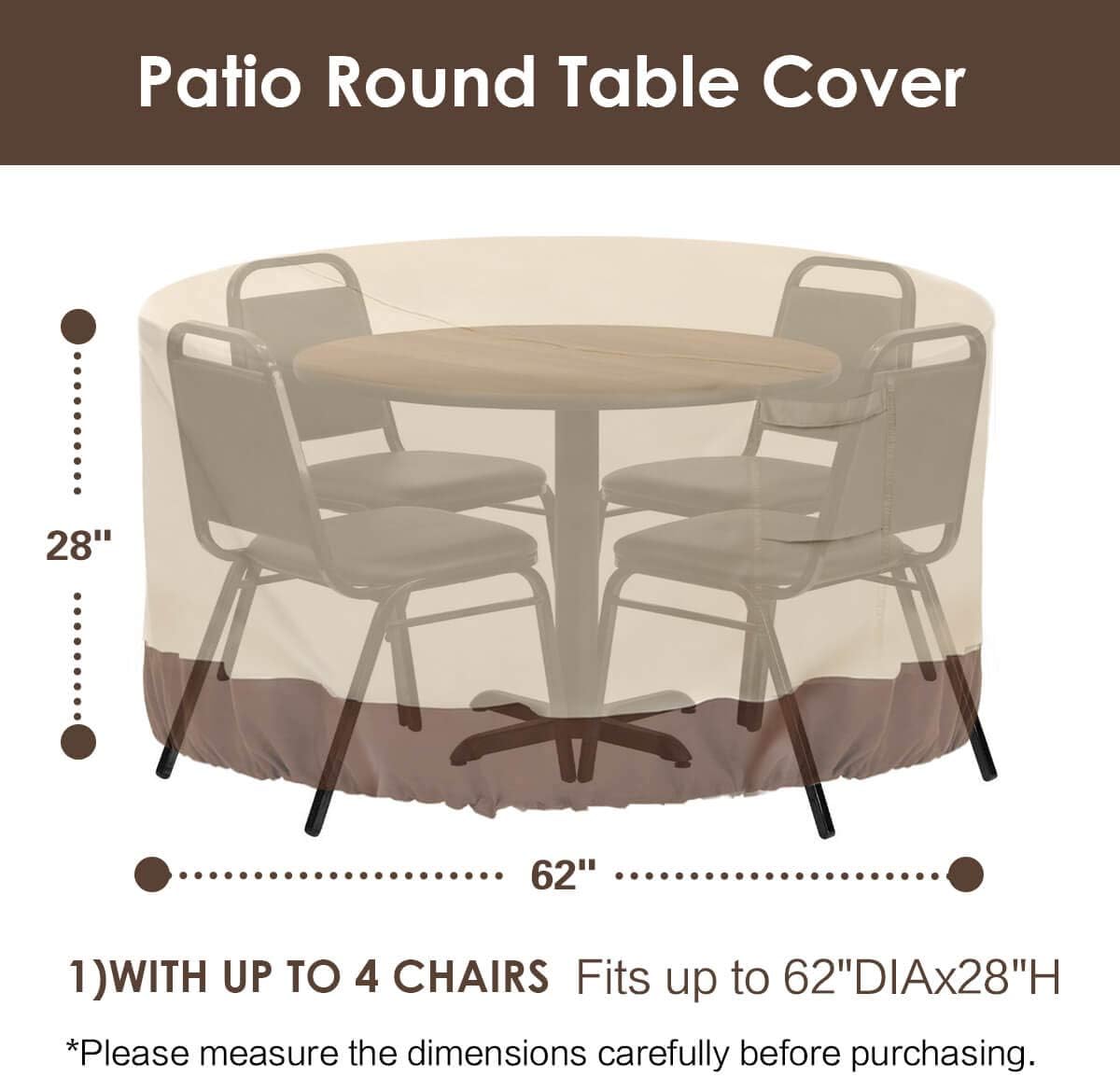 Round Patio Furniture Covers, 100% Waterproof Outdoor Table Chair Set Covers,