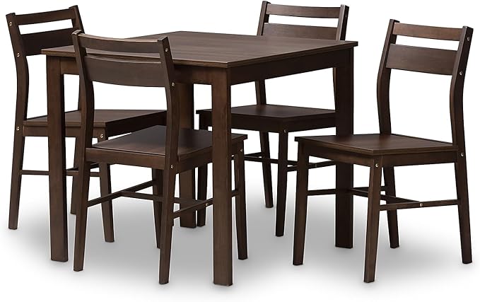 Lovy Modern and Contemporary Gray Fabric Upholstered Dark Walnut-Finished 5-Piece