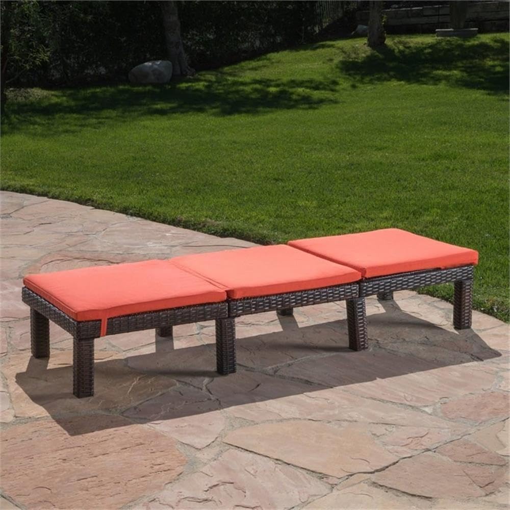 Outdoor Wicker Chaise Lounge with Water Resistant Cushion, Multibrown / Orange