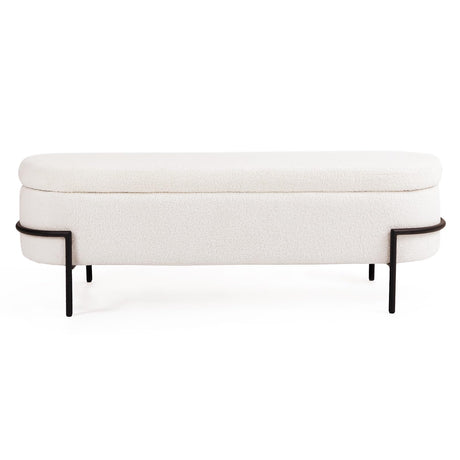 White Ottoman Sherpa Bench with Storage, Upholstered Stool with Large