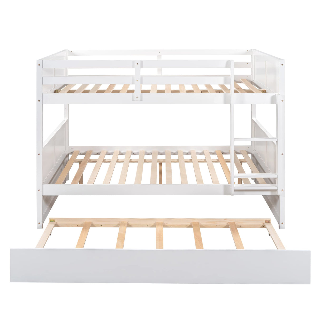 Upgraded Version Thicken Solid Wood Full Over Full Bunk Bed with Trundle