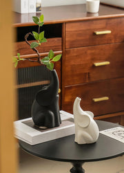 Loving Pair of Elephants,with Flower,Modern Ceramic Decor Statue,Good Luck Elephant