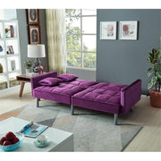 75.6" Convertible Modern Wood & Velvet Fabric Sofa Bed in Purple