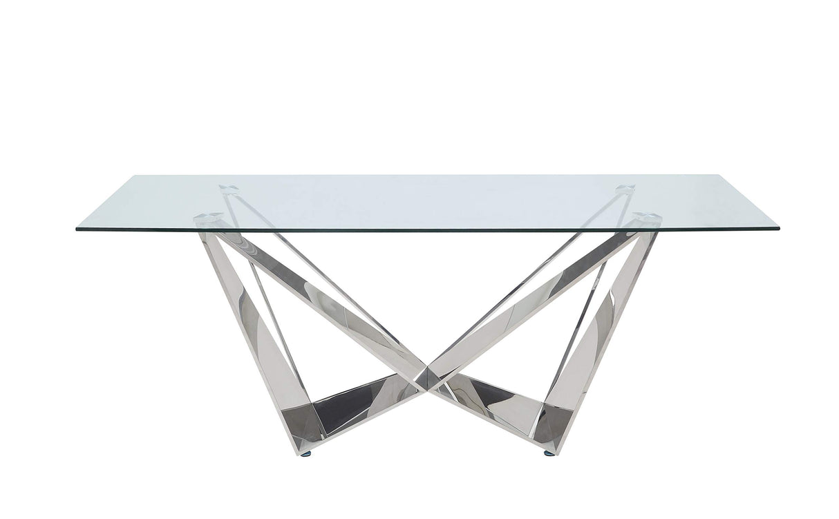 Dekel Dining Contemporary Styled Glass Table in Chrome Finish