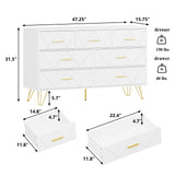 7 Drawers Dresser for Bedroom, White Dresser with Golden Legs & Handles