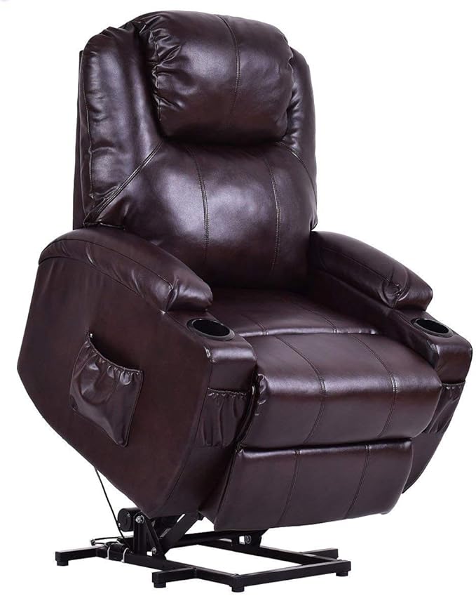 Power Lift Recliner Chair for Elderly, Faux Leather Electric Recliner w/Massage and Heating