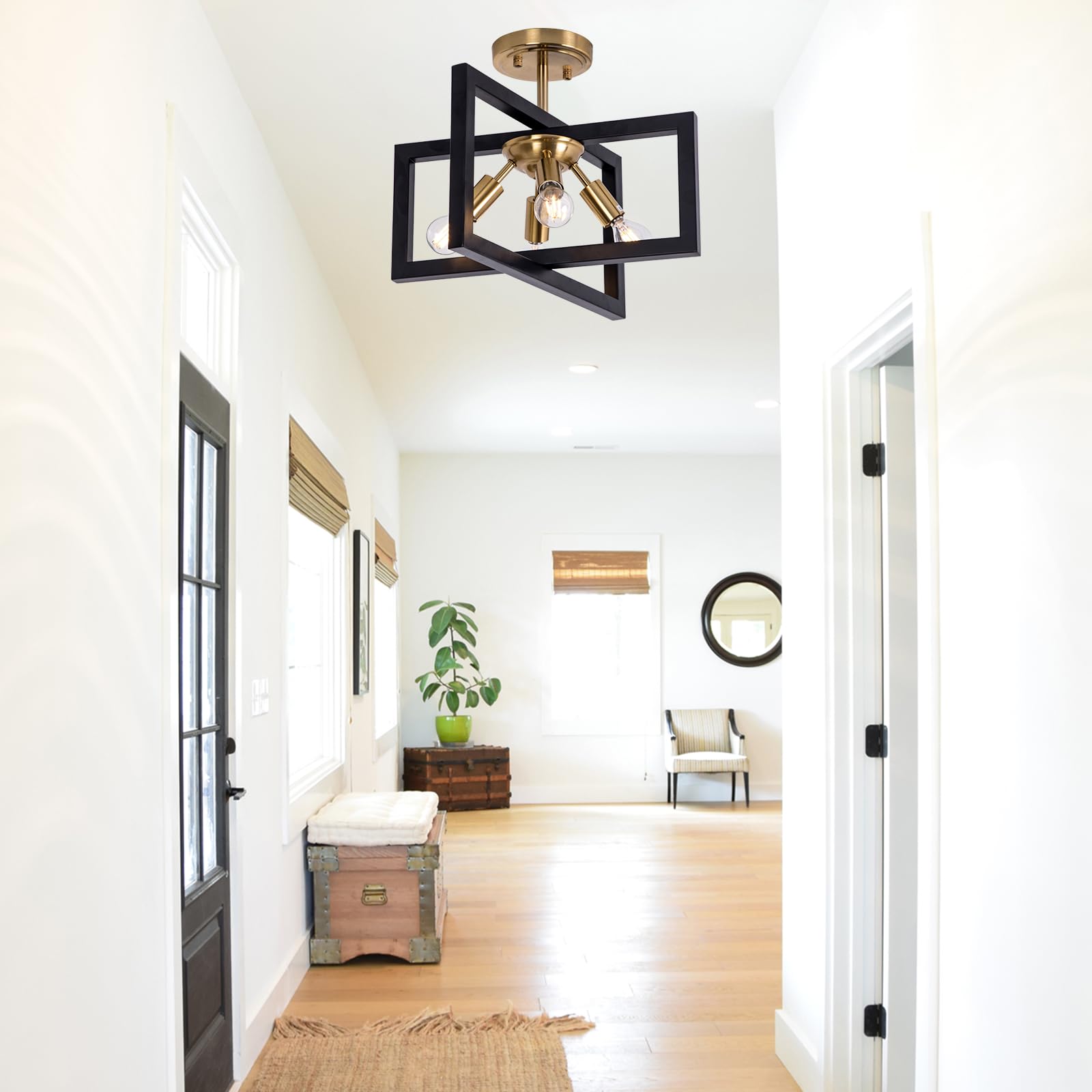 Semi-Flush Mount Ceiling Light - Black and Gold Industrial 4-Light Fixture