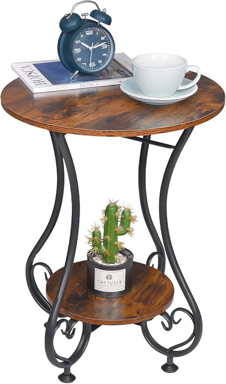 End Table, Round Side Table for Small Spaces, Coffee Tea Table Nightstand Home Decor