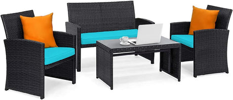 4 Pieces Patio Wicker Conversation Furniture