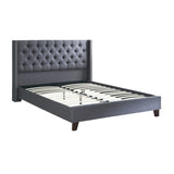 Polyfiber Upholstered Full Size Bed Featuring Nail Head Trim, Blue and Gray,