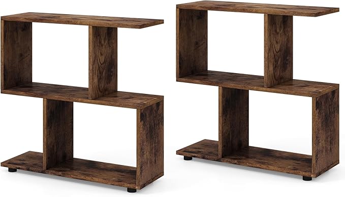 3-Tier Geometric Bookshelf, 24" Tall Wood S-Shaped Display Shelves with Thick Foot Pads, Freestanding Open Shelves Nightstand, Floor Standing Display Shelf Bookcase, Black