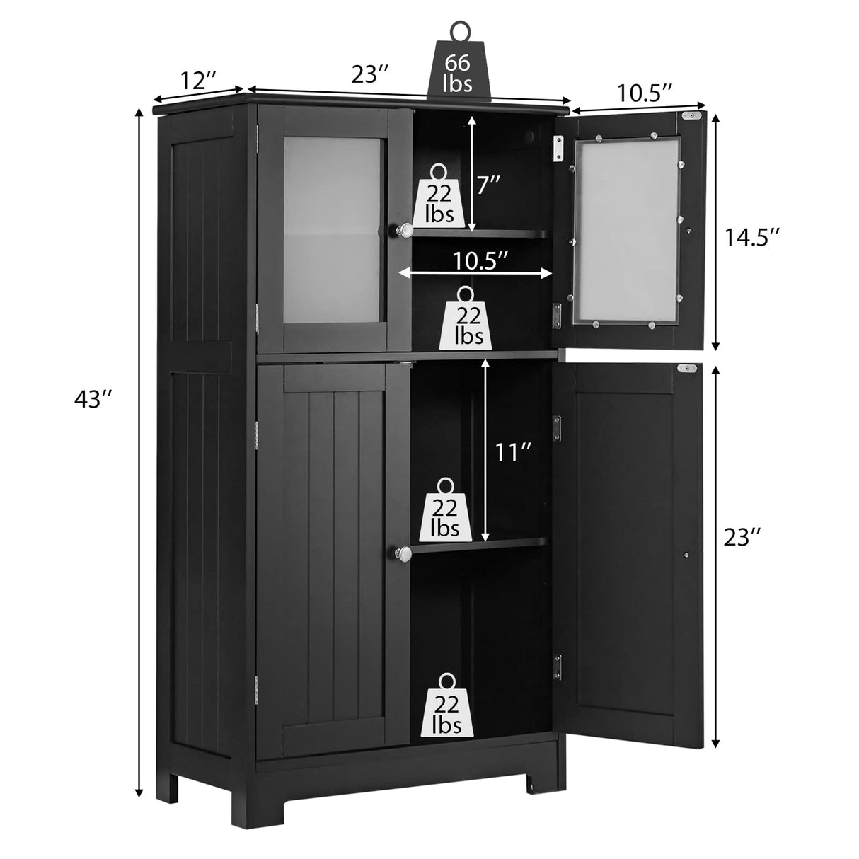 Storage Cabinet with Doors - Bathroom Floor Cabinet, Freestanding Tall Cabinet w/ 2