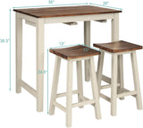 FFlyer Bar Table Set, 3 Piece Counter Height Breakfast Table with 2 Saddle Bar Stools