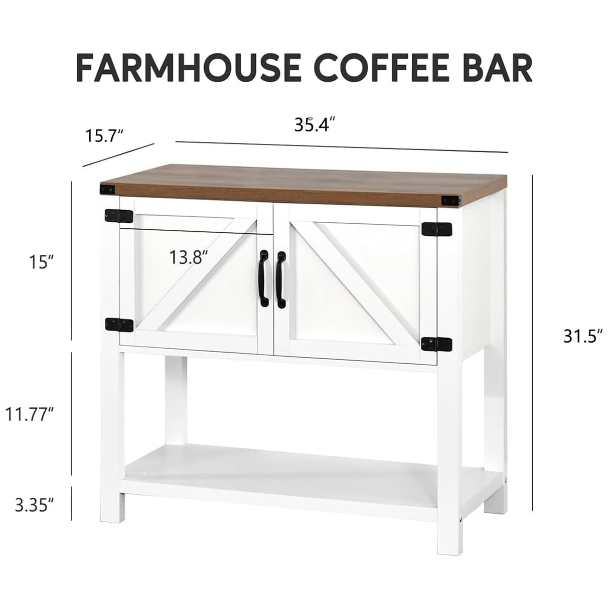 Farmhouse Coffee Bar Cabinet, White Entryway Table with Storage,