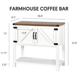 Farmhouse Coffee Bar Cabinet, White Entryway Table with Storage,