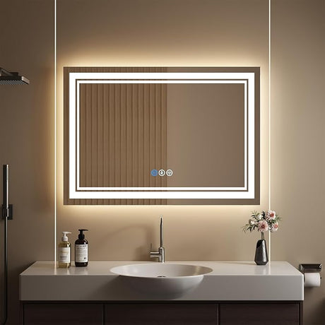 Led Bathroom Mirror with Lights 24x32 Inch,Human Body Sensing Lighted Bathroom