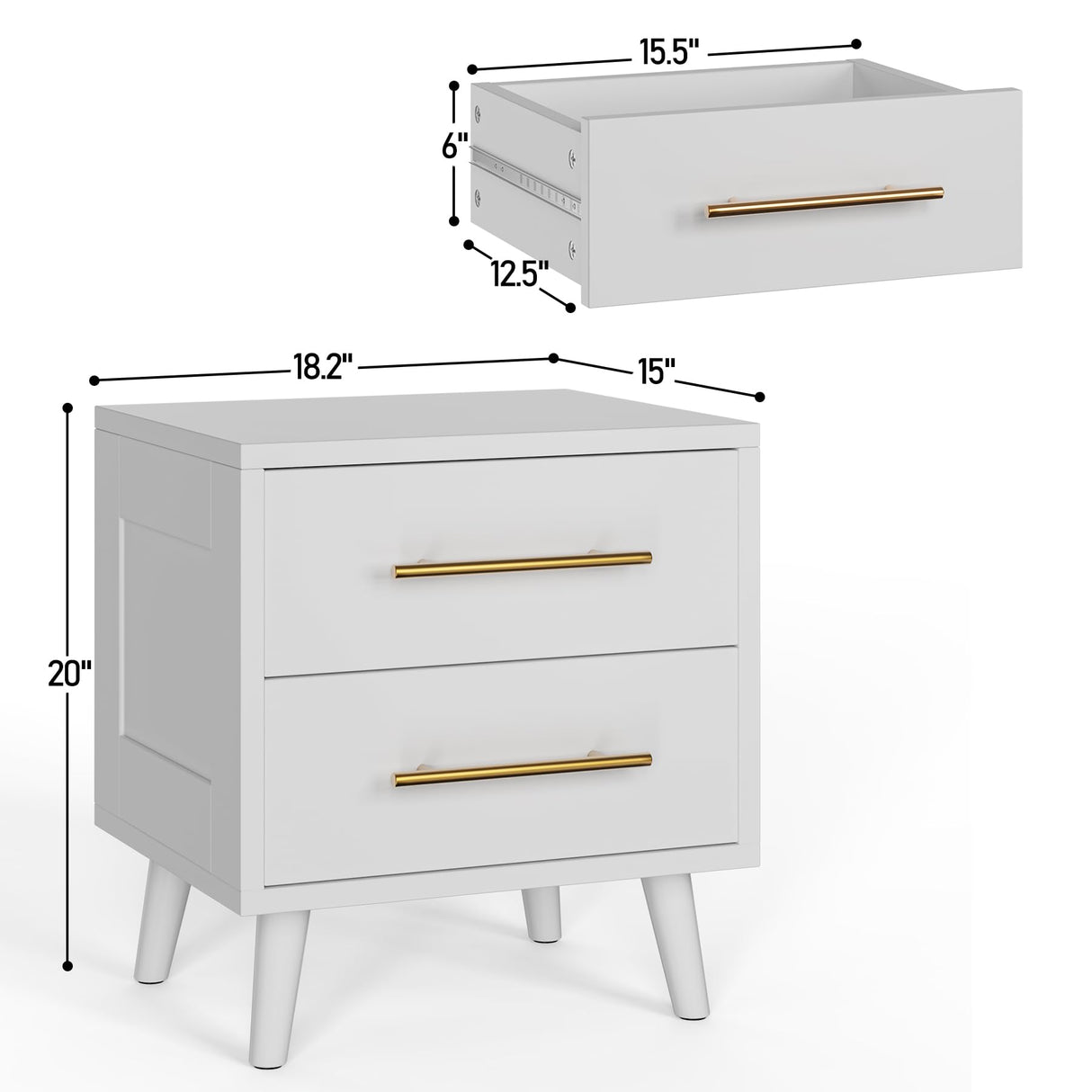 Nightstand, Bedside Table with Metal Handles, Modern Wood Night Stand