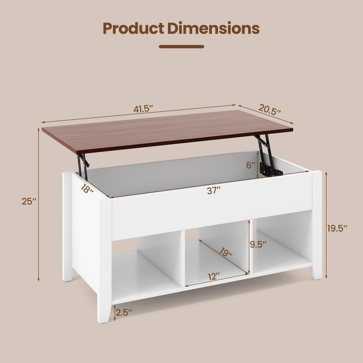 Lift Top Coffee Table, Center Table with Lift Tabletop, Hidden Compartment