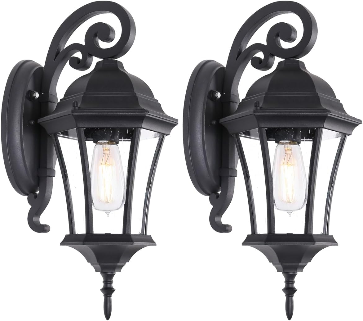GOALPLUS 18in High Outdoor Porch Wall Lantern with Dusk to Dawn Sensor 2 Pack Exterior Doorway Coach Light Wall Mount for House, Large Photocell Sensor Outside Garage Entrance Wall Sconce for Yard