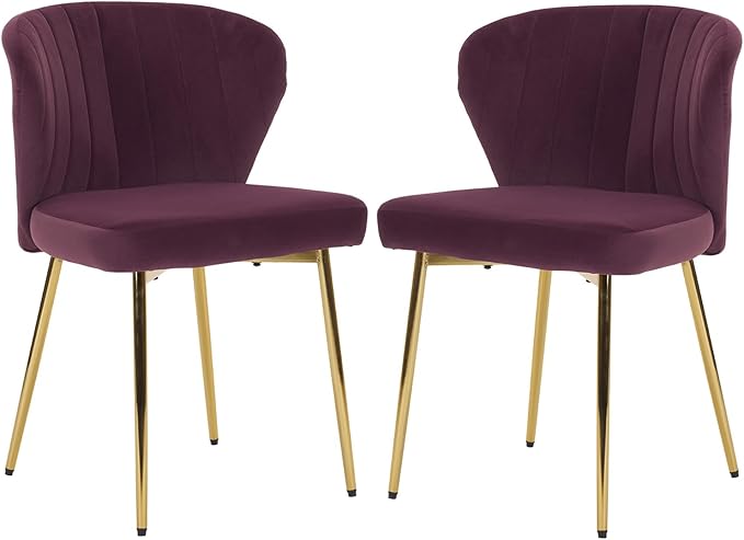 Velvet Dining Chairs Set of 2, Modern Upholstered Vanity Chairs with Golden Metal