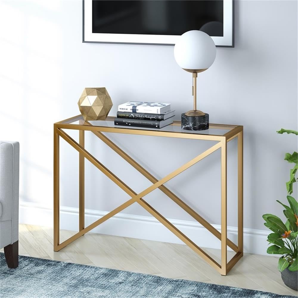 Geometric Metal Console Table in Brass