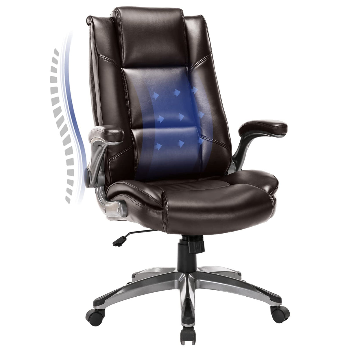 Leather Executive Office Chair - High Back Ergonomic Desk Chair with Flip-Up Arms
