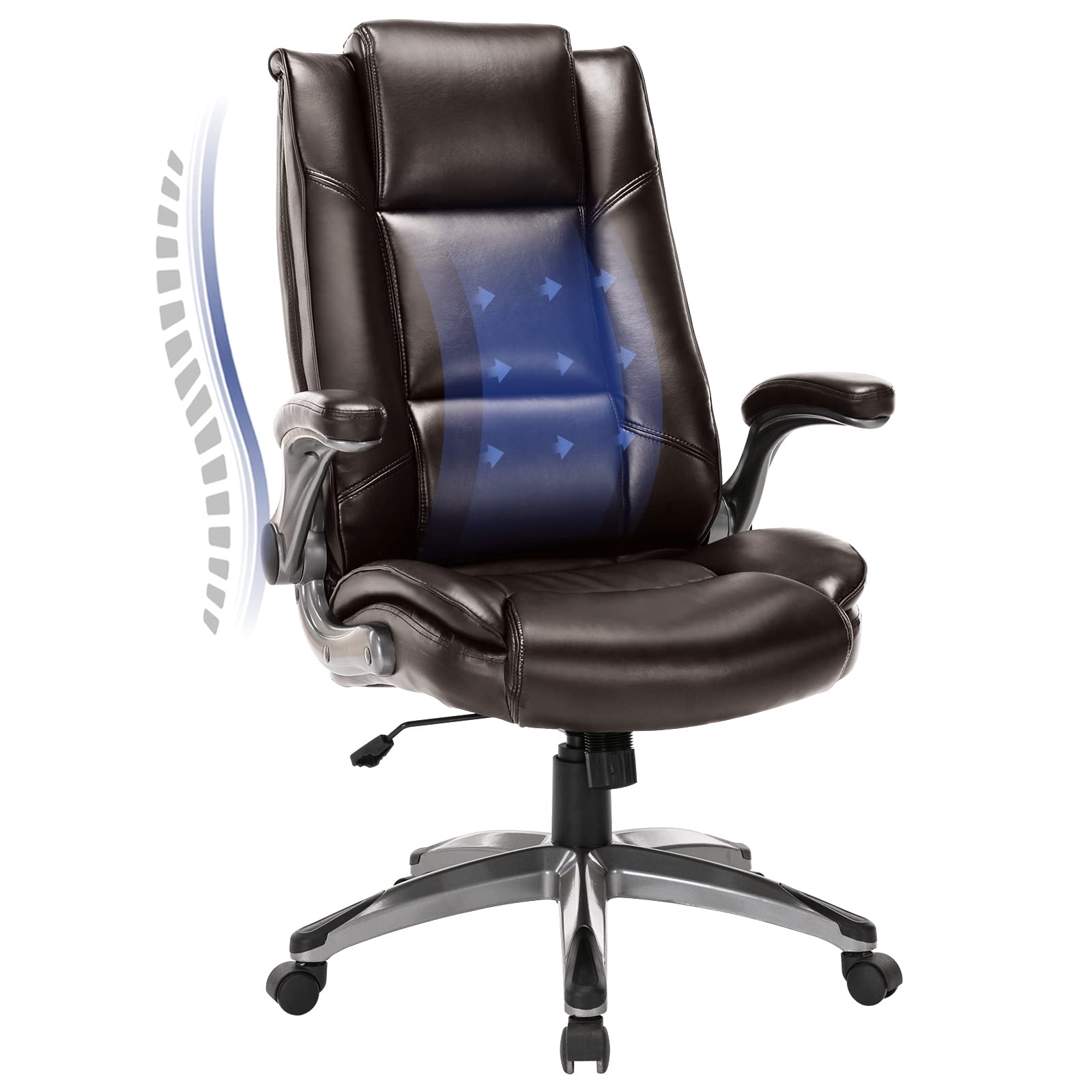 Leather Executive Office Chair - High Back Ergonomic Desk Chair with Flip-Up Arms